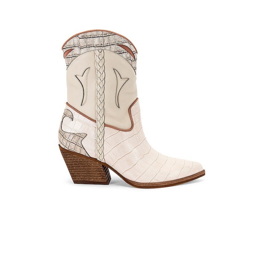 Dolce Vita Loral Western Booties Cream Silver Croc Embossed Leather Size 8
